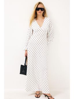 NA-KD - White Polka Dots Balloon Sleeve Open Back Maxi Dress