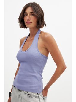 NA-KD - Light Blue Halter Neck Rib Top