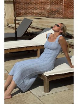 NA-KD - Dusty Blue Knitted Flowy Maxi Dress