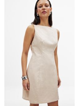 NA-KD - Beige Linen Blend Open Back Mini Dress