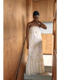 NA-KD - Light Yellow Embroidered Chiffon Bandeau Maxi Dress