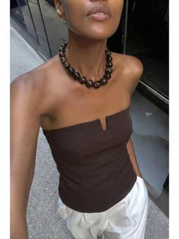 NA-KD - Brown Tailored Plunge Longline Corset Top