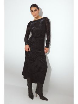 NA-KD - Black Long Sleeve Open Back Midi Dress