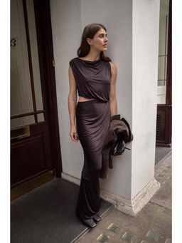 NA-KD - Brown Cut Out Detail Maxi Dress