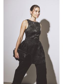 NA-KD - Black Jacquard Sequin Ruched Hip Mini Dress