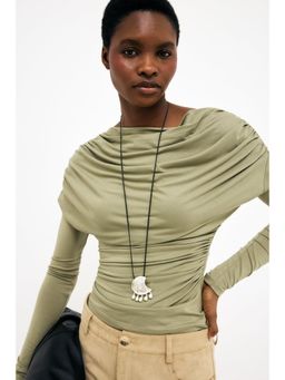 NA-KD - Green Soft Line Long Sleeve Draped Top