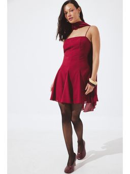 NA-KD - Deep Red Chiffon Scarf Mini Dress