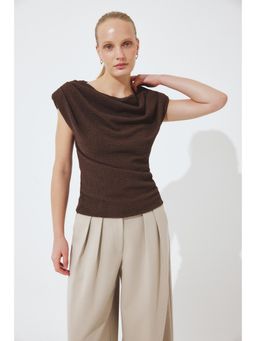 NA-KD - Brown Structured Shoulder Pad Top