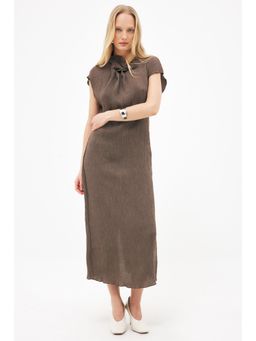 NA-KD - Brown Draped Neckline Short Sleeve Midi Dress