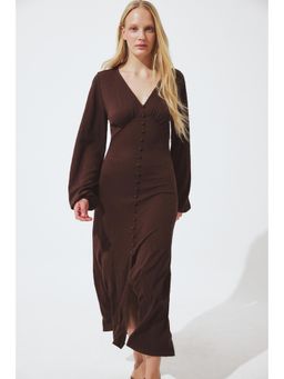 NA-KD - Brown Balloon Sleeve Button Maxi Dress