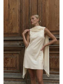 NA-KD - Cream Scarf Detail Satin Mini Dress