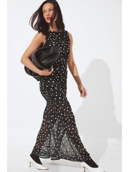 NA-KD - Black Polka Dots Sleeveless Draped Maxi Dress