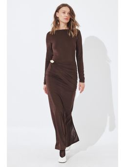 NA-KD - Dark Brown Open Back Buckle Maxi Dress