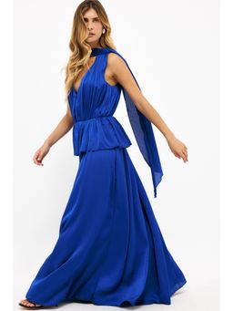 NA-KD - Cobalt Plunge Neckline Scarf Maxi Dress