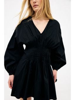 NA-KD - Black Cotton Long Sleeve Pintuck Mini Dress