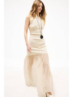 NA-KD - Cream Knitted High Neck Maxi Dress