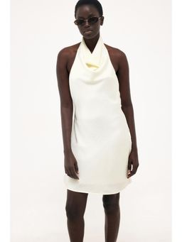 NA-KD - Cream Halter Neck Draped Satin Mini Dress