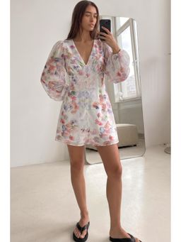NA-KD - Floral Front Button Balloon Sleeve Mini Dress