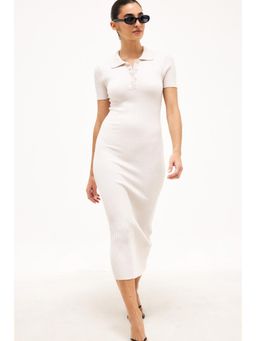 NA-KD - Beige Knitted Short Sleeve Button Dress