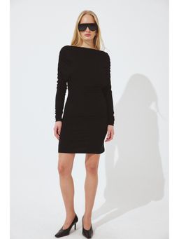 NA-KD - Black Draped Long Sleeve Mini Dress