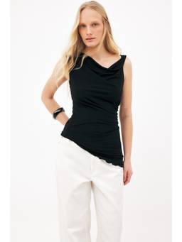 NA-KD - Black Asymmetric Jersey Top