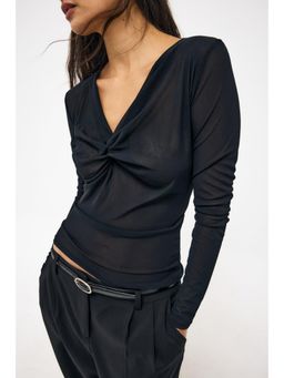 NA-KD - Black Twist Detail Mesh Top