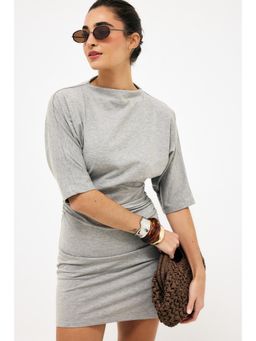 NA-KD - Grey Melange Soft Cotton Mini Jersey Dress