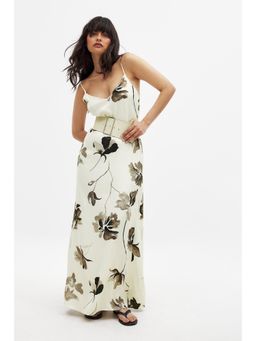 NA-KD - Off White Print Printed Satin Maxi Dress