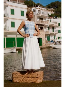 NA-KD - Blue Check Cotton Volume Maxi Dress