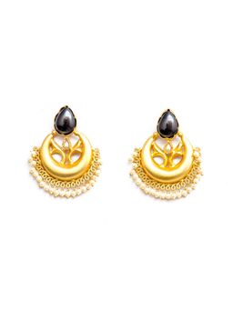 Priyaasi - Gold Plated Black Teardrop Earrings
