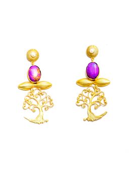 Priyaasi - Gold Plated Purple Hanging Tree Earrings