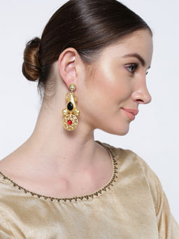 Priyaasi - Black & Red Gold Plated Classic Drop Earrings