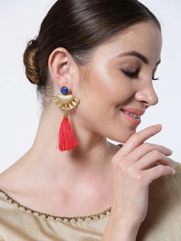 Priyaasi - Red Gold Plated Tasseled Drop Earrings