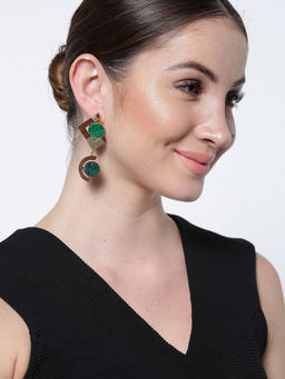 Priyaasi - Brown & Green Geometric Drop Earrings