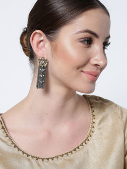 Priyaasi - Silver Plated Floral Tassel Earrings
