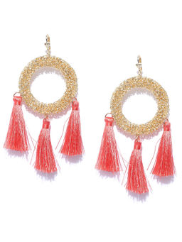 Priyaasi - Red Gold Plated Tasseled Drop Earrings
