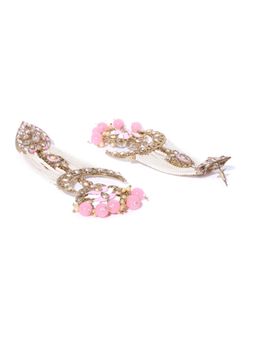 Priyaasi - Gold-Plated Pink Enamelled Floral Drop Earrings