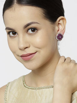 Priyaasi - Gunmetal Toned AD Oversized Stud Earrings