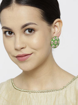 Priyaasi - Green Hand Painted Circular Stud Earrings