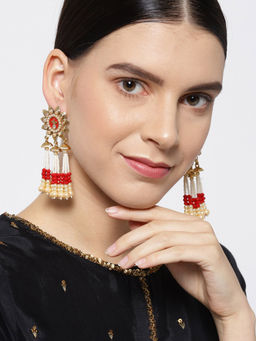 Priyaasi - White & Red Gold Plated Beaded Drop Earrings