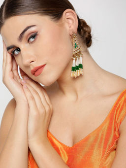 Priyaasi - Green & White Stone Studded Drop Earrings