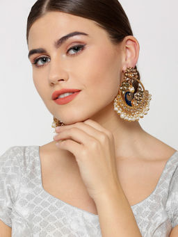 Priyaasi - Blue Peacock Shaped Drop Earrings