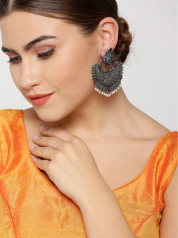 Priyaasi - Charcoal Grey Goddess Lakshmi Shaped Earrings