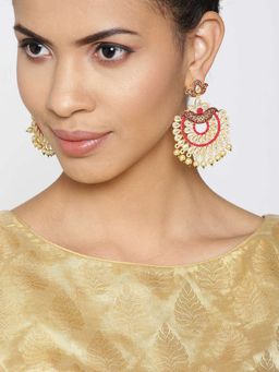Priyaasi - Red Stone Studded Layered Drop Earrings