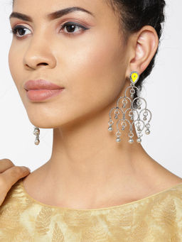 Priyaasi - Yellow Silver Plated Gunghroo Drop Earrings