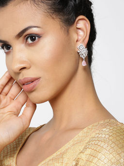 Priyaasi - Pink Stone & AD Studded Drop Earrings