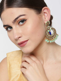 Priyaasi - Sea Green Stone Studded Crescent Shaped Earrings