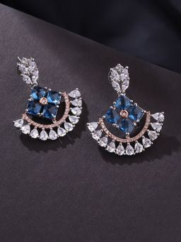 Priyaasi - Silver Plated Blue Sapphire & Cubic Zirconia Studded Drop Earrings
