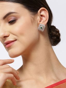 Priyaasi - Gold Plated Emerald Studded Geometric Shaped Earrings