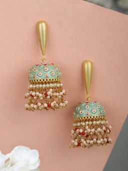 Priyaasi - Blue Beads Gold Plated Traditional Jhumka Earring